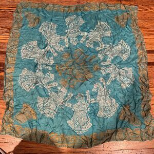 VTG 100% Pure Silk Handwoven In India Blue/Gold Dancing Children 32”x32” Scarf